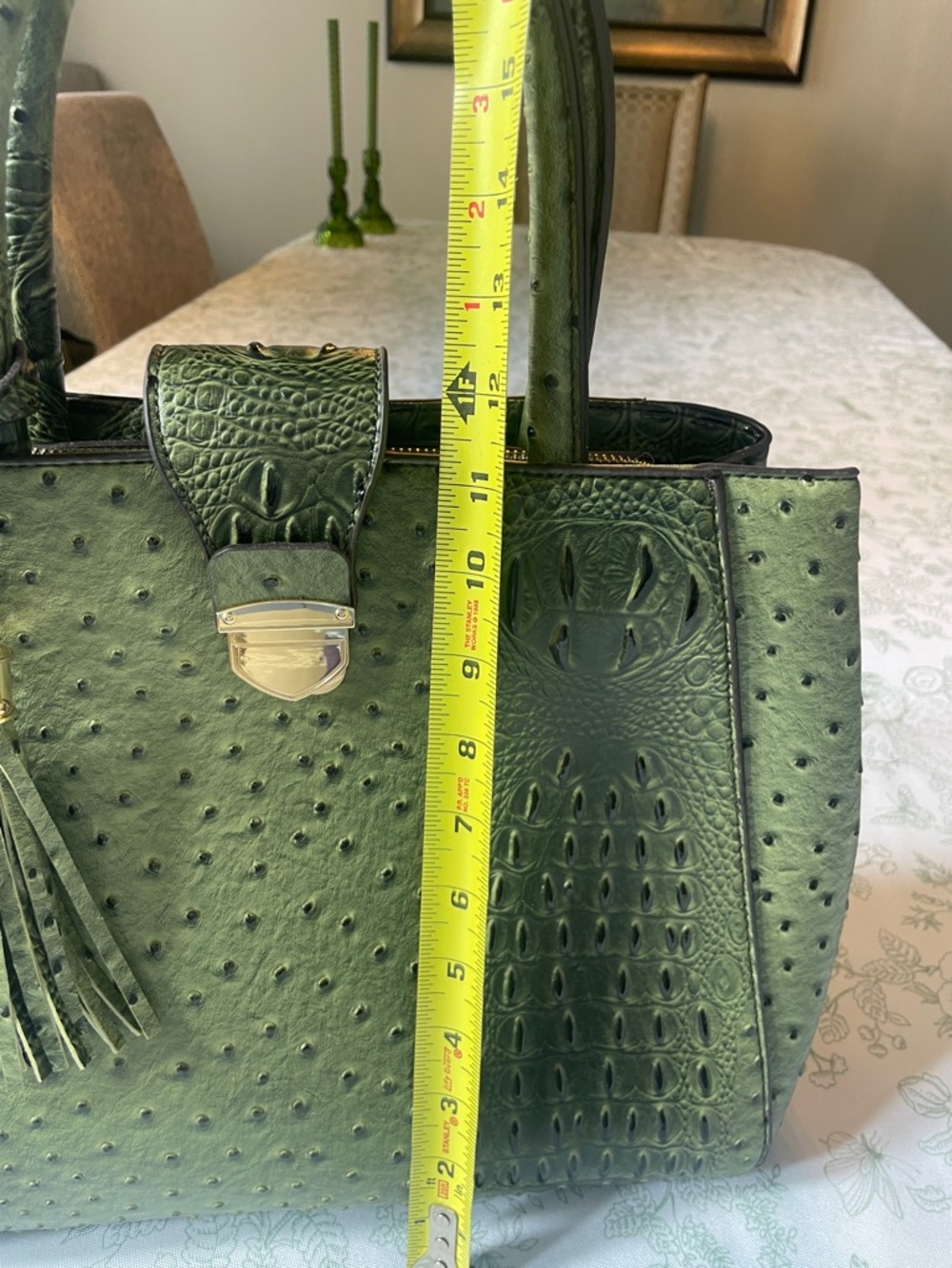 Olive Croc-Embossed Satchel Handbag - Picture 13 of 14